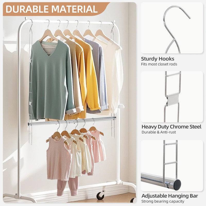 STORAGE MANIAC Hanging Closet Rod, Adjustable Width and Height Closet