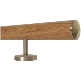 TIBU Oak Wooden Handrail Railing 0.3 m - 6 m, Length 30 cm, End Slightly Curved Stainless Steel Cap and 2 Straight Holders