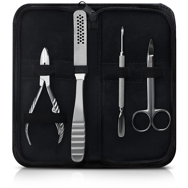 Professional Pedicure Kit, Toe Nail Clippers Set Cutter, Cuticle Pusher, Nail Scissors, Foot File, Callus Rasp Foot Care Set With Case, Stainless Steel