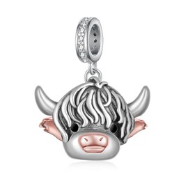qielizhu Highland Cow Charm 925 Sterling Silver Cow Charms for Bracelets Highland Cow Gifts Jewelry for Women