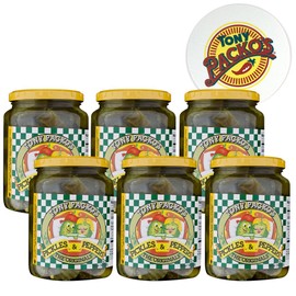 Tony Packo's Original Pickles & Peppers, 24 oz Glass Jars, Pack of 6 with FREE Jar Opener, Authentic Toledo Restaurant Recipe, Tangy Dill Chunks, Crunchy Peppers