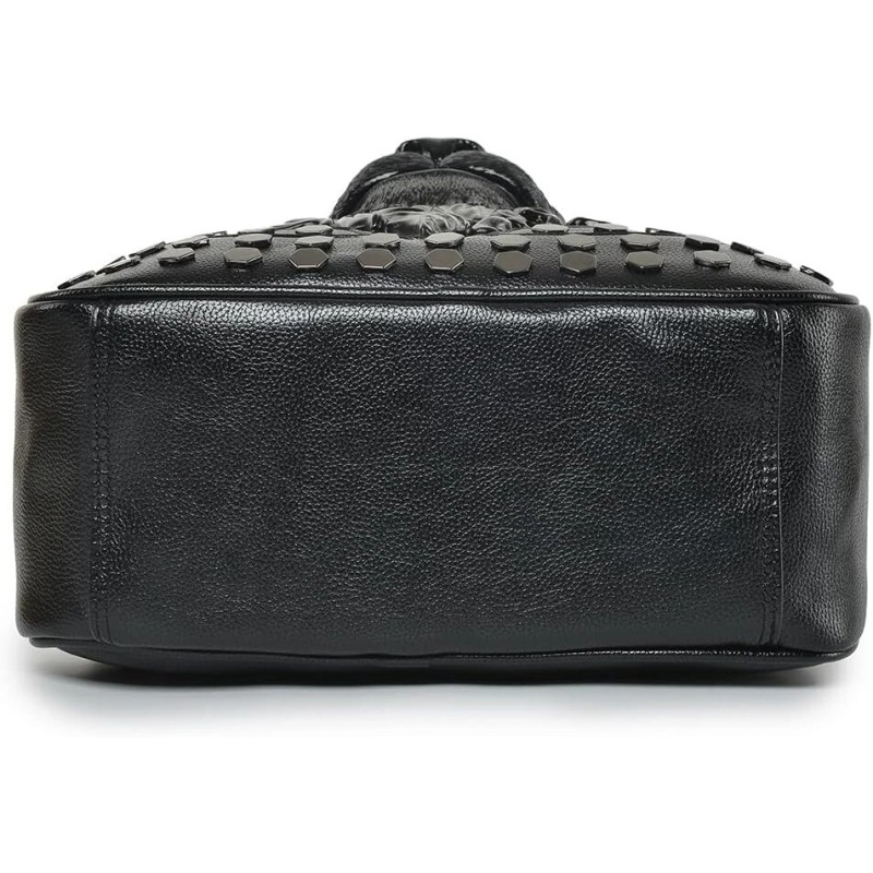 3D Lion Backpack Designer Vegan Leather Rivets Black Gold Large