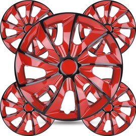 Winjet 17 inch Hubcaps Wheel Covers - (Set of 4) Wheels Rim Cover - Car Accessories Black Lacquer & Red Lacquer Hubcap Standard Steel Wheels - Snap On Auto Tire Replacement Exterior Cap