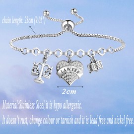 MYOSPARK Scales of Justice Lawyer Gift Lawyer Rhinestone Heart Bracelet Lawyer Attorney Jewelry Law School Graduation Gift (Lawyer chain bracelet white)