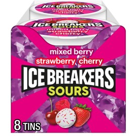 ICE BREAKERS Sours Assorted Fruit Flavored Sugar Free Mints Tin, 1.5 oz (Pack of 8)