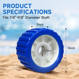 JFATXTT Boat Trailer Rollers PU Ribbed Wobble Roller 5in ODX3in W fit 7/8-9/8" Diameter Shaft with 8 Gaskets and 4 Cotter Pins