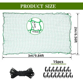 Trailer Net 2 x 3 m, Load Securing Net, Truck & Car Container Net, Green Mesh 4.5 x 4.5 cm, Durability and Reliability, with 15 Hooks and Rubber Cord, for Optimal Load Securing