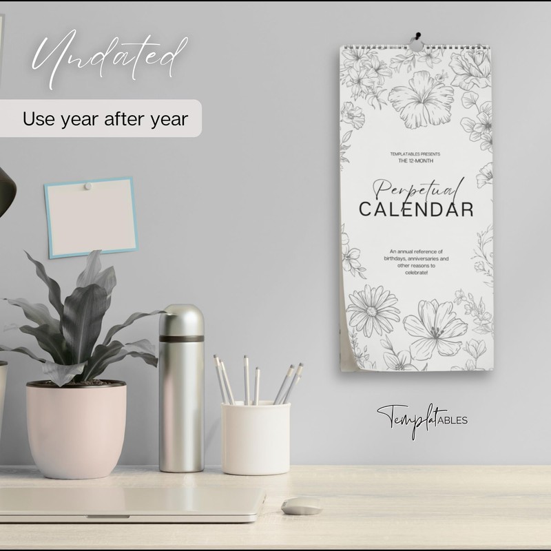 Perpetual Monthly Wall Calendar for Birthdays, Anniversaries & Special Dates