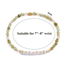 UEUC Natural Stone Bead Motivational Bracelet for Women, Micro Faceted Round Crystal Beads Breathe Letter Bracelet, Gemstone Beads(4mm) Inspirational Healing Bracelets(#15)