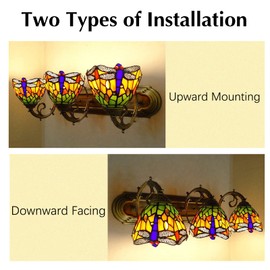 BJTDLLX Retro Dragonfly Wall Sconce Lamp, Style Stained Glass Wall 3-Light Vanity Light Fixtures Dragonfly Over Mirror Lampshade E27 for Bathroom Bedroom Living Room Hotel