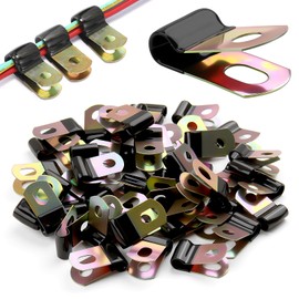 YENOVO 50 Pack Vinyl Coated Cable Clamps, Wire Clamps with Rubber Cushion, Rustproof Waterproof Hose Pipe Clips for Automotive, Marine, Industrial, Household Tube and Wire Management (1/4")