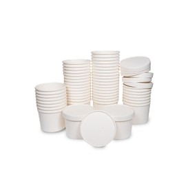 DHG PROFESSIONAL 250 Sets White Paper Food Containers With Vented Lids, To Go Hot Soup Bowls, Disposable Ice Cream Cups (8oz)