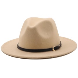 HEYANN Women's Men's Classic Wide Brim Fedora Hat with Belt Buckle Felt Unisex Trilby Hat Men's Panama Hat Jazz Hat for Women Men, beige