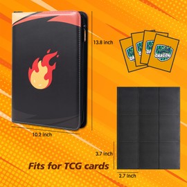 Ampleer Trading Card Binder, 9 Pocket Ringless Page Sleeves with 360 Side-loading Slots, Compatible for MTG TCG Storage Display Collection (Red)