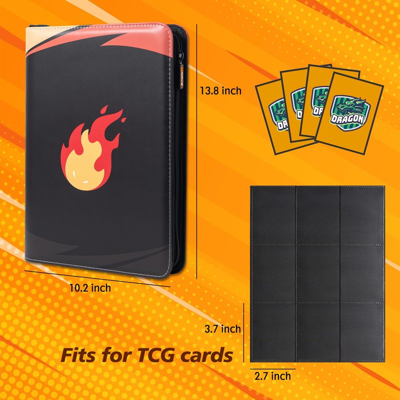 Ampleer Trading Card Binder, 9 Pocket Ringless Page Sleeves with