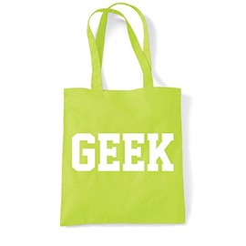 Geek Varsity Style Slogan Cotton Tote Shoulder Bag Lime Green