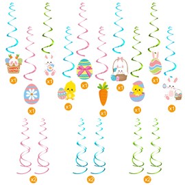 PLULON 42Pcs Easter Decorations, Happy Easter Banner Bunny Bunting Garland Easter Egg Tablecloth Carrot Easter Bunny Hanging Swirls Easter Party Balloons for Spring Party Favors Easter Decor for Home