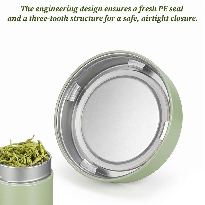 9oz Green Matcha Container with Lid Simple Matcha Tin Metal