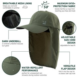 TOP-EX XL/XXL Waterproof Baseball Cap Mens with Neck Flap, UV Protection Sun Hats Women, Foldable Summer Hats Safari Hiking Outdoor Hat Amy Green XL/XXL