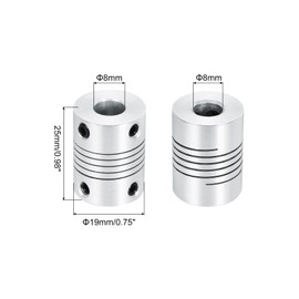 uxcell 4 Pcs 8mm to 8mm Aluminum Alloy Shaft Coupling L24.5xD19 Flexible Coupler Beam for 3D Printer CNC Machine DIY Encoders and Motors Shaft,Silver