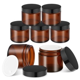 Bumobum 2 oz Glass Jars with Lids, 7 pack Small Jars with White Labels & Inner Liners, Multicolor 60 ml Empty Round Cosmetic Containers for Sample, Powder, Cream, Lotion, Spice