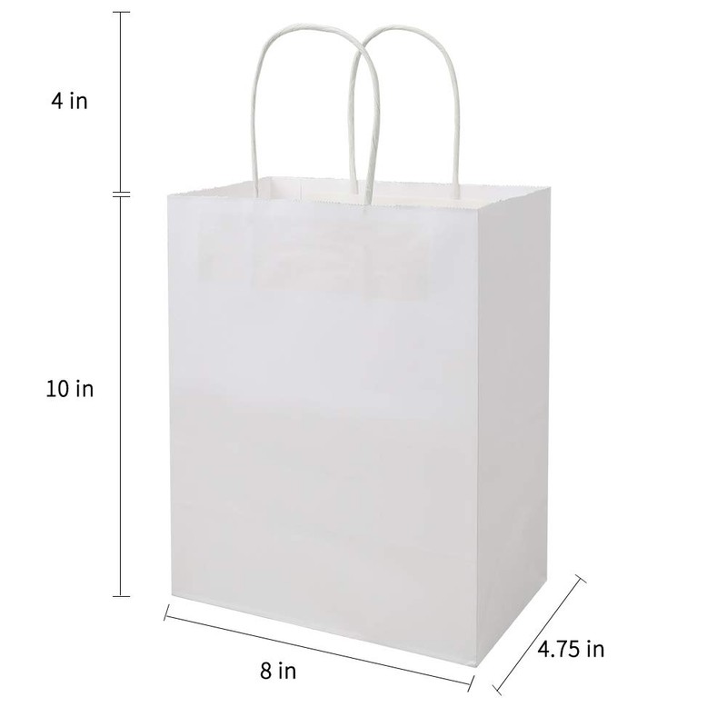 bagmad 50 Pack 8x4.75x10 inch Medium White Kraft Paper Bags