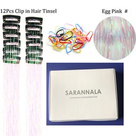 Sarannala Paquete De 12 Extensiones De Cabello Con Clip De 24 Pulgadas, Color Rosa Huevo Brillante, Resistentes Al Calor, Accesorios Para Niñas Y Mujeres (24 Pulgadas, 12 Huevo Rosa 24 Pulgadas
