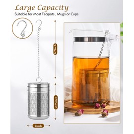 LULLATTI Large Tea Infuser for Loose Tea(1 Pack), 304 Stainless Steel Tea Ball Strainer, Extra Fine Mesh Tea Steeper for Brewing All Kind of Tea, Fits for Most Teapot, Cups or Mugs