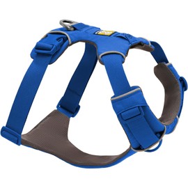 RUFFWEAR Front Range Harness, Medium Dog Harness, Reflective Y Harness, Adjustable Comfortable Padded Everyday Dog Walking, No Pull Dog Harnesses, 2 Lead Attachments & V Ring, Size M, Blue Pool