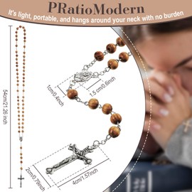 HICARER Wooden Rosary Jewellery Christening Rosary Ball Chain Prayer Chain Catholic Ball Chain Wooden Rosary Chain Wooden Crucifix Medal for Men Women Christian Prayer Beads, Wood, metal, Pearl