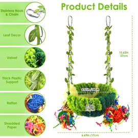 KATUMO Bird Nest, Conure Breeding Bed Parrotlet Snuggle Nest Lovebird Bed Bird Swing Bed for Small Birds, Size Small