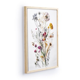 iHery Just Canvas Prints, Natural OAK Wood Framed Flower Bouquet Wall Art, 12x16in Warm Colors Wildflower Botanical Modern Boho Floral Home Decor Set of 1 Bedroom Living Room