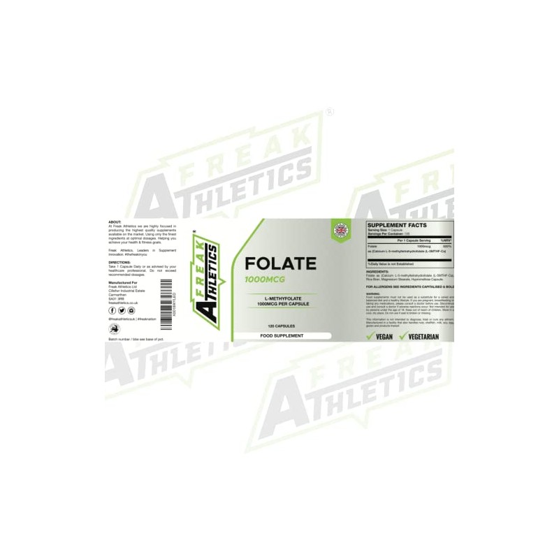 Folate 1000mcg (L-Methylfolate) 120 Capsules, 5-MTHF Active Form of Folic