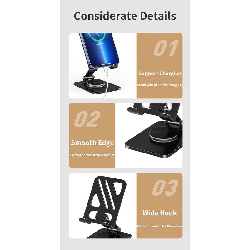 YZLELEQ Adjustable Phone Stand with 360 Rotating Base Portable Foldable