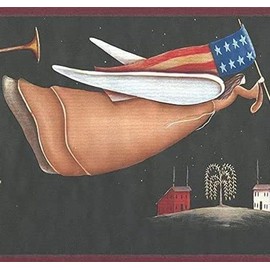 CONCORD WALLCOVERINGS ™ Angels with USA Flag Pattern Wallpaper Borders for Dining Area Living Room Social Room Cottage, 7 Inches by 15 Feet PV5155B