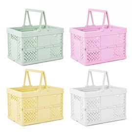 Paquete de 4 mini cestas de plástico para organizar,cesta de almacenamiento plegable, organizar y almacenamiento,cesta de almacenamiento apilable pequeña con asa,para aula, hogar, dormitorio (4 PCS)