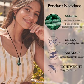 Crystal Necklaces for Women Men, Malachite Round Necklace for Protection, Crystals and Healing Stones Pendant Jewelry for Spiritual(Malachite)