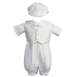 Swea Pea & Lilli White Poly Cotton Christening Baptism Romper Set with Vest and Hat - Size M (6-12 Month)