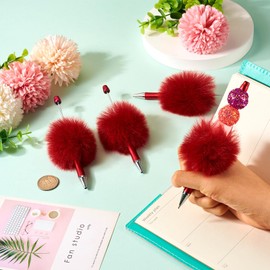 KISSITTY - Pom Poms Ballpoint Pens, 10 Red Fluffy Ballpoint Pens with Black Ink for Pen Making, Students, Teachers, Wedding, Graduation, Party, Office Gifts