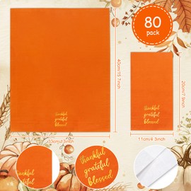 Quera Thanksgiving Guest Napkins 80 Pack Gold Foil Thankful Blessed Green Orange Autumn Disposable Paper Napkins Fall Harvest Thanksgiving Dinner Party Supplies-4.3×7.8 Inch