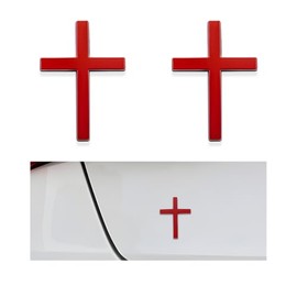 DXNQ 2PCS Metal Jesus Christ Cross Badge Stickers, 2.5"×1.8" Alloy 3D Individual Car Cross Sticker, Self Adhesive Scratch Covering Metal Cross Auto Em