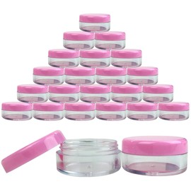 (Quantity: 25 Pcs) Beauticom 5G/5ML Round Clear Jars with Pink Lids for Lotion, Creams, Toners, Lip Balms, Makeup Samples - BPA Free