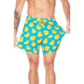 Tipsy Elves Yellow Rubber Ducky 4 Way Stretch Swim Trunks for Men Size 3X-Large, Blue Rubber Ducky, 3X-Large
