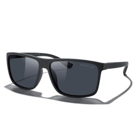 MERRY'S Rectangular Polarized Sports Sunglasses for Men Women Cycling Driving Fishing UV400 Protection S8225, Rubber Black Frame/Rubber Black Legs/Black Lens, Lens width: 58 millimeters