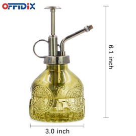 OFFIDIX Plant Mister, Small Watering Can Indoor 6.3" Tall Vintage Plant Spritzer Watering Can, Succulent Watering Bottle with Plastic Top Pump Glass Spray Bottle for Indoor Potted Plants (Olive Green)