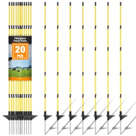 Efarmkeper 48 Inch / 4 Ft Fiberglass Step-in Electric Fence Posts – 5 Clips, Holds Wire, Poly Tape, and Poly Rope, Livestock Control | Lightweight, Anti-Rotation