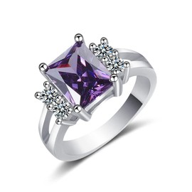 WDIYIEETN Emerald Cut Created Amethyst CZ Crystal Wedding Rings 925 Sterling Silver Solitaire Purple Diamond Engagement Rings (8)