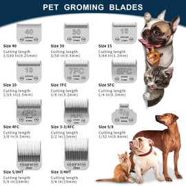 YAZIYIR Pet Dog Grooming Detachable Ceramic Blades Kit,Compatible with Andis,Oster A5,Wahl KM10 Clippers,Cut Length 1/8"(3.2mm) to 1/2" (13mm),7FC+5FC+4FC+3-3/4FC