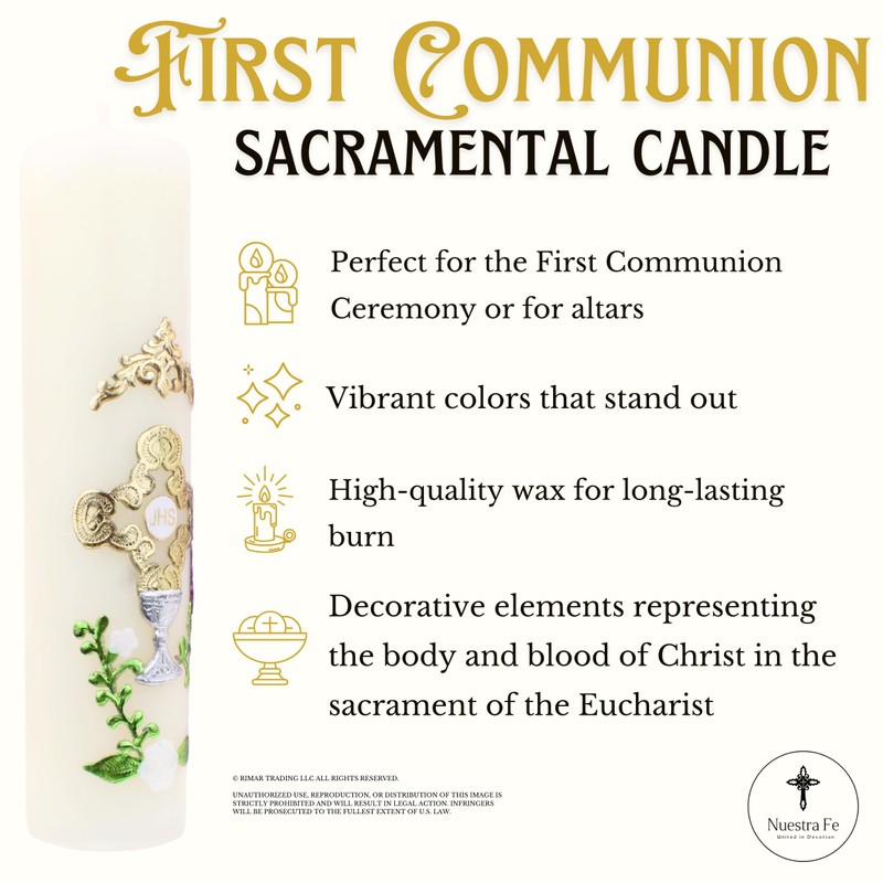 Authenthic First Communion Candle Made by Mexican Artisans at La
