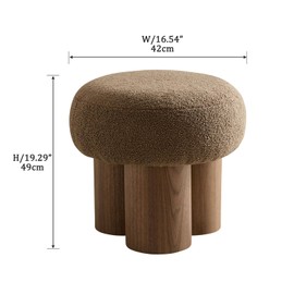YOPENG 16.54" Mushroom Shape Small Footstool, Teddy Ottoman, Boucle Foot Rest, Round Pouf Ottoman, Cozy Room Decor Aesthetic, Cute Furniture for Living Room and Bedroom (Brown)